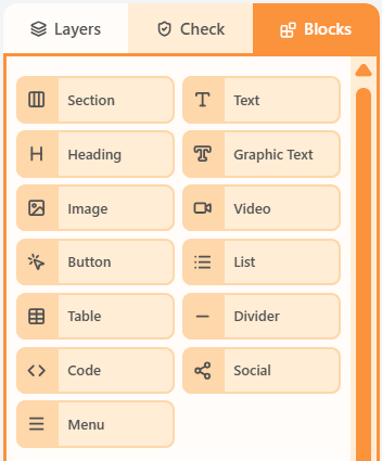 Blocks palette in the left sidebar